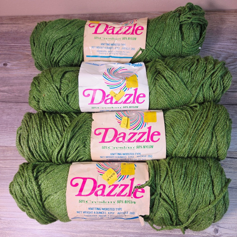 Vintage Caron Dazzle Yarn Avo Green 4 Skeins 16oz Worsted 4 Ply Acrylic Nylon